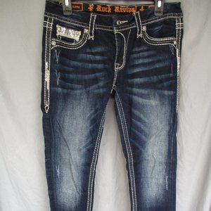 WOMENS ROCK REVIVAL JEANS ~ SIZ 30 X 29 ~ ANKLE SKINNY ~ JASNA ~ BLING SEQUINS